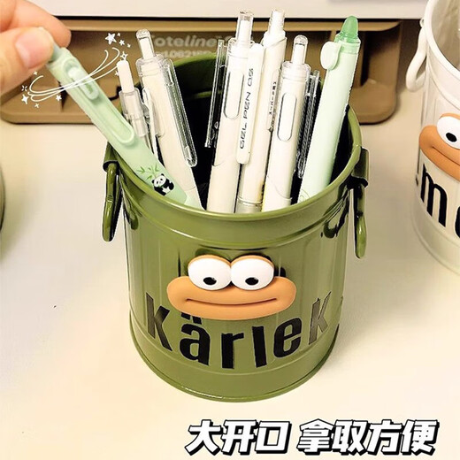 High-looking jewelry box, large-capacity desktop storage box, internet celebrity sausage mouth, office stationery storage bucket, elegant white pen holder + brown mouth + 2 yellow feet