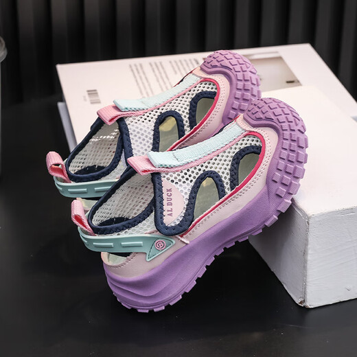 Spring and summer new sports shoes for boys, single net, girls and children's shoes, soft sole casual shoes, trendy khaki 12, size 34, inner length 21.7CM