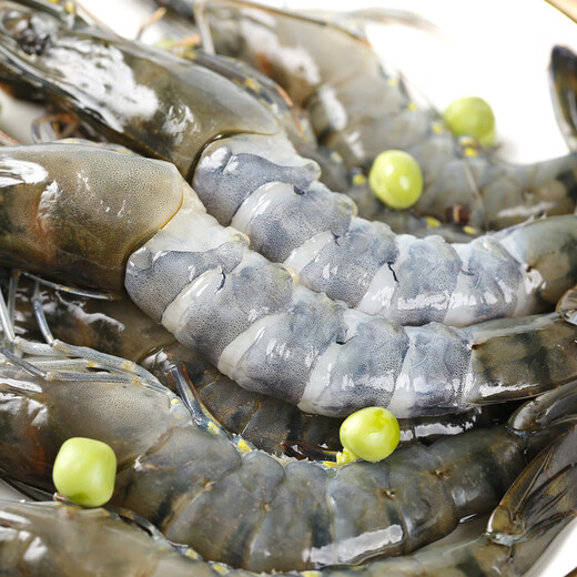 Wanjing Domestic Live Frozen Black Tiger Shrimp Single Frozen Ice-Free Net Weight 2Jin Jin is equal to 0.5kg/box 31-40 pieces Hot pot seafood New Year's goods