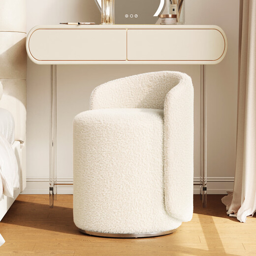He Jiagong makeup stool light luxury high-end master bedroom dressing table stool girls bedroom household rotating manicure chair round stool chair fixed model off-white-PU leather
