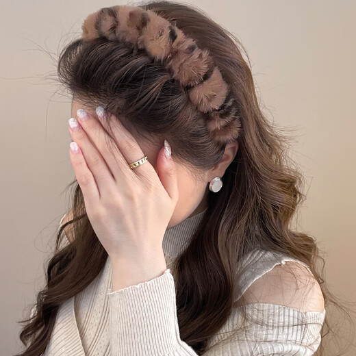 Autumn and winter retro leopard print toothed plush headband for women anti-slip face wash hairpin headband 2025 new high skull headband 1-main picture hot sale 2-piece set reinforced upgraded version