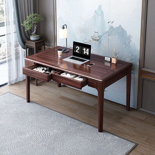 Solid wood office home combination coffee table and tea set, automatic integrated tea making table, lattice wood kung fu tea table and chairs, ebony wood solid wood desk + solid wood chair 140x56x75cm