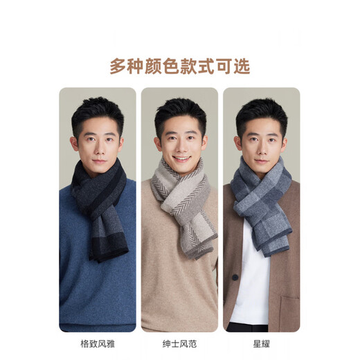 Shanghai Story New Product Autumn and Winter New Scarf Men's Wool Knitted Warm Thickened Scarf Elderly Gift Box Gentleman Style-Light Brown