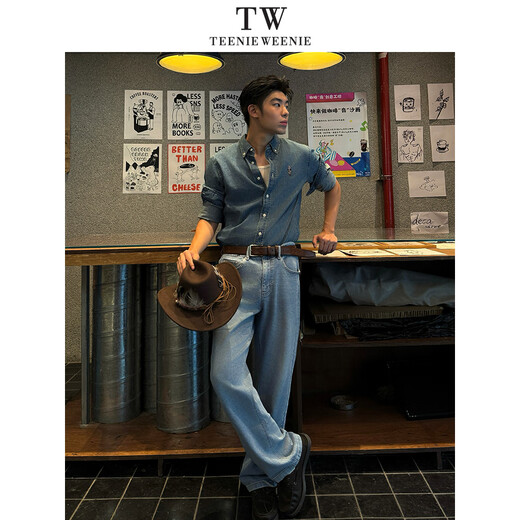 Teenie Weenie小熊男女同款休闲衬衫2025春季新款时尚水洗牛仔衬衣 蓝色 M