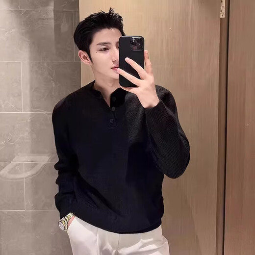 Kazuki Kuraishi's high-end Henry collar thickened sweater for men in winter new casual solid color bottoming shirt knitted casual top Gray XL 130-145Jin Jin equals 0.5 kg