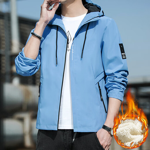 Playboy Autumn and Winter Jackets Men's 2025 New Hooded and Velvet Youth Loose Jacket Short Solid Color Gown Black XL