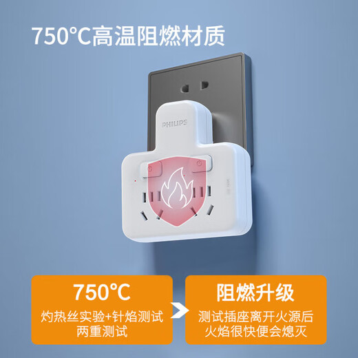 Philips (PHILIPS) One piece Z-shaped conversion plug/socket converter/one-to-two-point control/multi-function socket expansion/wireless plug-in board/power strip/socket extender
