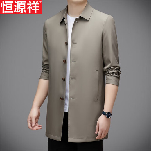 Hengyuanxiang повседневная мужская ветровка средней длины, осень 2025, новое тонкое пальто большого размера в деловом стиле без глажки, цвет хаки XL 180, размер подходит для роста 145-160Цзинь Цзинь равен 0,5 кг