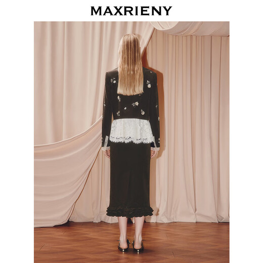 
MAXRIENY [Art Department Wandering] French retro straight-slit skirt autumn big heroine commuting outfit Coconut brown S