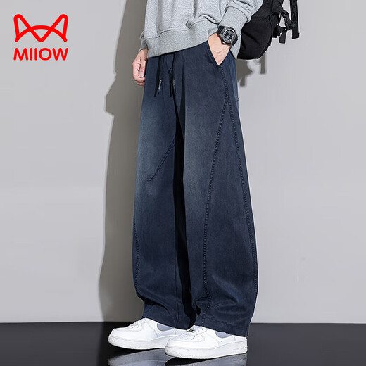MiiOW 2025 Autumn New Scimitar Jeans Men's Loose Straight American High Street Fashion Brand Washed Casual Long Pants Black Gray 2XL
