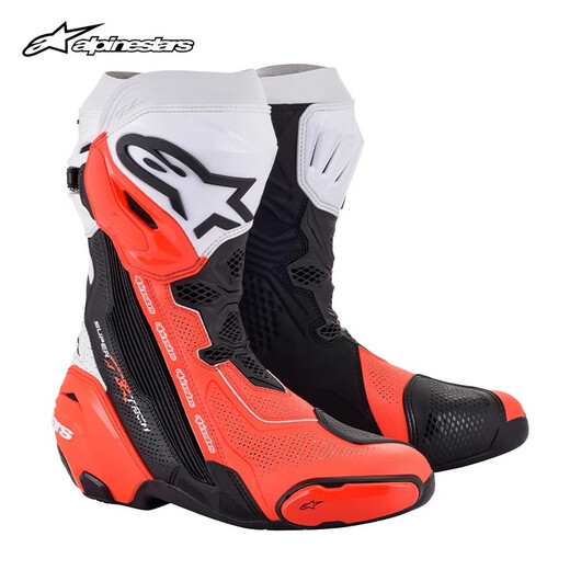 Alpinestars A-star riding boots SUPERTECH R motorcycle professional track boots motorcycle anti-fall perforated motorcycle boots four seasons SUPERTECH R riding boots black and white red 2220121-124 40