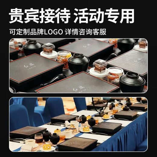 Xuanrun double-layered Japanese-style 316 stainless steel business lunch box high-end 4S store reception leader special partitioned dinner plate 316 deep five-compartment + double-layer black shell + chopsticks and spoons