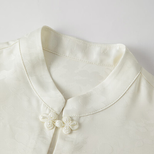 Late White New Chinese Style National Style Shirt Women's 2025 Autumn New Temperament Design Dark Pattern Jacquard Commuting Versatile Button Shirt Apricot XL