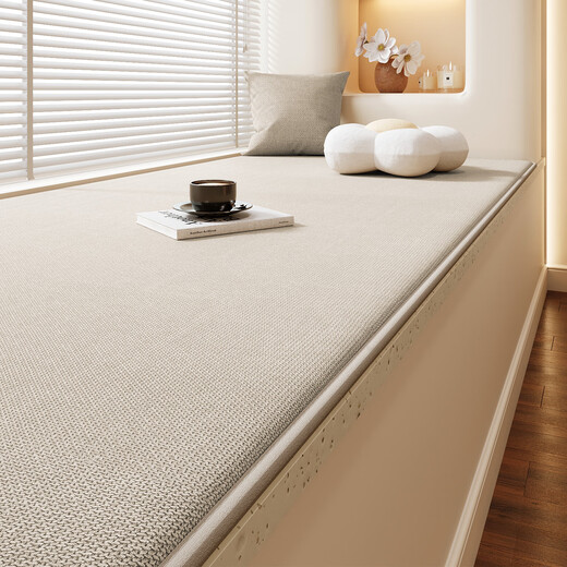 Qiqijia bay window mat window sill mat simple cotton and linen style universal thin non-slip wear-resistant custom bedroom balcony cushion four seasons 1.5 - sari woven beige thickness 1.5cm custom size contact customer service