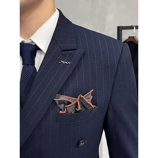 CEO Yageol Anzug Herrener Britisch-Slim-Fit-Geschäft Pendeln formelle Kleidung gestreiftes Licht Luxusanzug dreiteiliger Set Bräutigam Knoten Schwarzer Anzug + Hosen, schwarzes Hemd und Krawatten 46