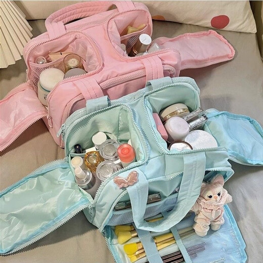 Bonalización de maquillaje de maquillaje Gran capacidad Bolsa de almacenamiento multifunción de zona multifunción para caja de maquillaje de viaje Bag de lavado a mano Partition azul [[30*18.5*21cm]]