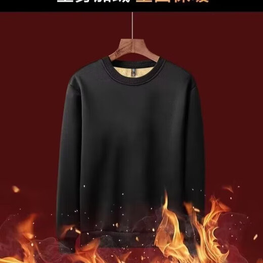 Sheep wool thickened round neck sweatshirt for men in autumn and winter, loose large size warm base shirt jacket, new clothing D80/black XL