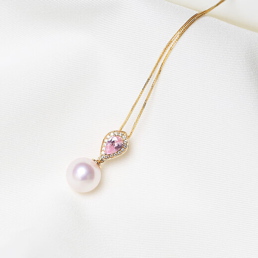 Yuying Japan AKOYA natural freshwater pearl pendant dripping pink tourmaline 18K gold necklace Akoya 18K 8.59mm
