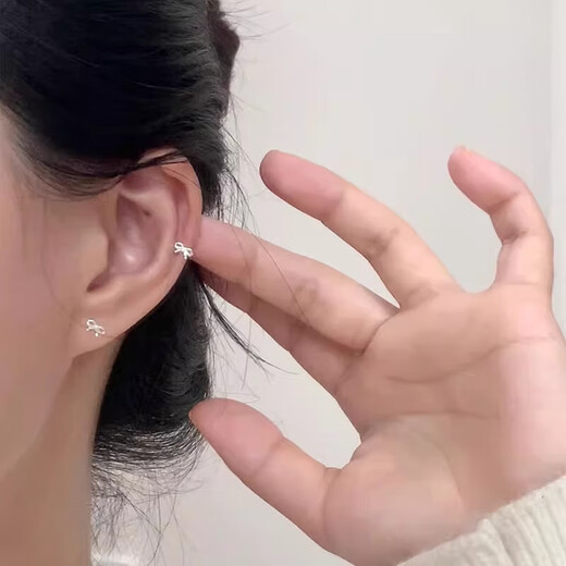 European painted earrings sterling silver authentic 999 ear needles bow earrings to support pierced ears temperament light luxury jewelry silver earrings ear bone nails small bow earrings S999 silver needles