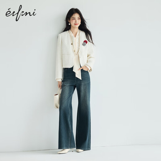 
Evely Jiang Xin endorses basic silhouette V-neck streamer shoulder-covered pleated cuffs pearl button fashion top 2025 autumn suit warm velvet white M 105-115Jin [Jin equals 0.5 kg]