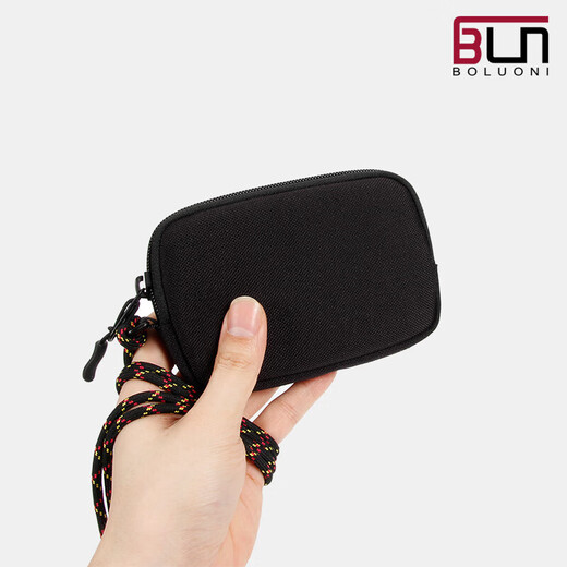 考杜拉弹道尼龙迷你手包男士零钱包硬币挂脖耳机包日系车钥匙卡包 黑色