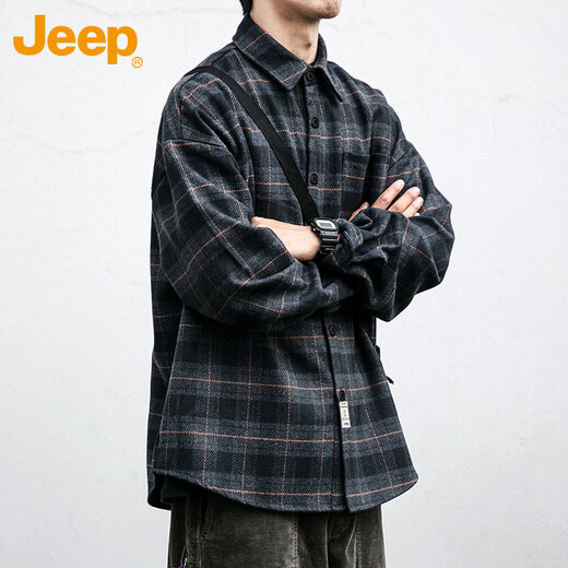 
Jeep (JEEP) long-sleeved shirt men's spring and autumn retro plaid work shirt men's casual jacket men's clothing Navy blue XL