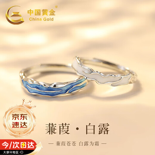 Chinese gold Jianjia Bailu couple rings, a pair of sterling silver rings for marriage, anniversary gift for wife's birthday, Jianjia Bailu couple rings, Jingsuda