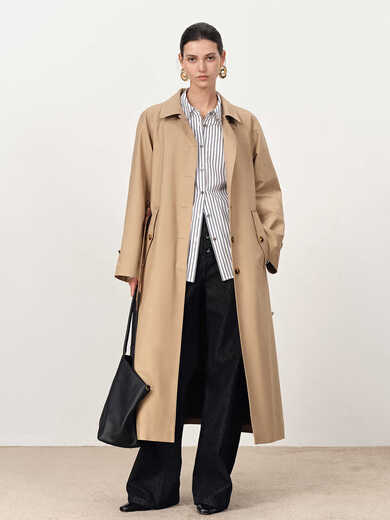 Fabrique flannel-lined single-breasted belted raglan sleeves long cotton trench coat Khaki S