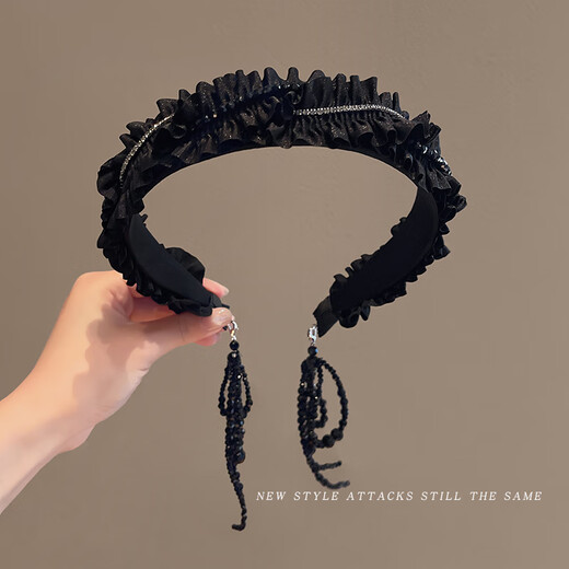 Kamalun (KAMALUN) light luxury women's headband 2025 new tassel headband face wash hairpin hairband high-end hair accessories high skull headband black tassel brand gift box