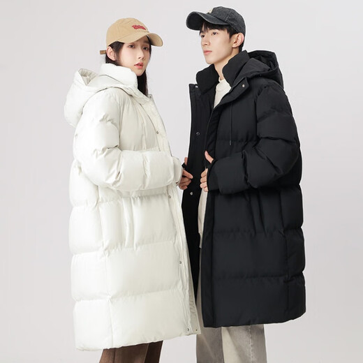 Down jacket for men, medium length, same style for couples and female students, 2025 winter new style, national fashion brand, thickened, youth over the knee, 8804 black M