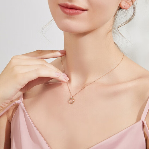 3DG Jewelery 18K Rose Gold Necklace Women's Wheat Ear Ring Diamond Color Gold Set Chain Gold Weight 1.5 Grams Diamonds Total 3 Points Chain Length 46cm