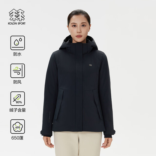 KOLON SPORT Waterproof, Windproof and Breathable Down Jacket Women's Lightweight Hooded Waist Down Jacket