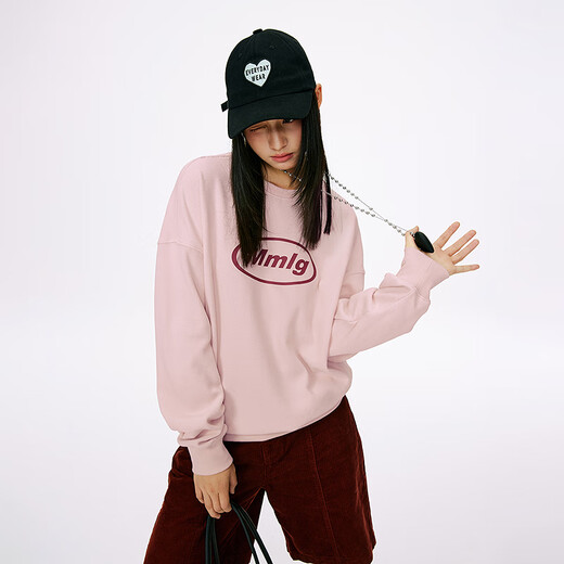 MMLG圆领卫衣女2025秋季新款华夫格肌理格纹韩版胶印logo短版上衣外套 浅雾蓝 S