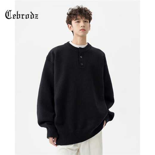 Cebrodz French sweater men's autumn and winter new fashion brand American Henry collar sweater casual tops couple jacket dark gray L