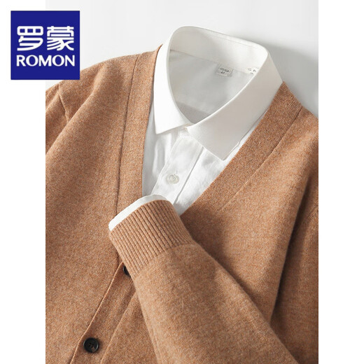 Luo Meng spring and autumn new wool cardigan men's V-neck solid color sweater loose casual sweater top large size jacket light gray M