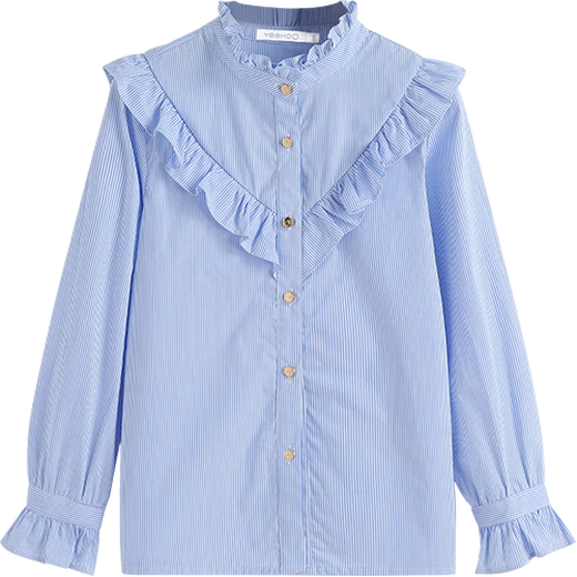 YEEHOO Girls' Shirts Children's Shirts Spring Fashion Lace Collar Long Sleeve Medium Large Children's Fashion Tops Spring New Style Vertical Stars - Light Blue 165