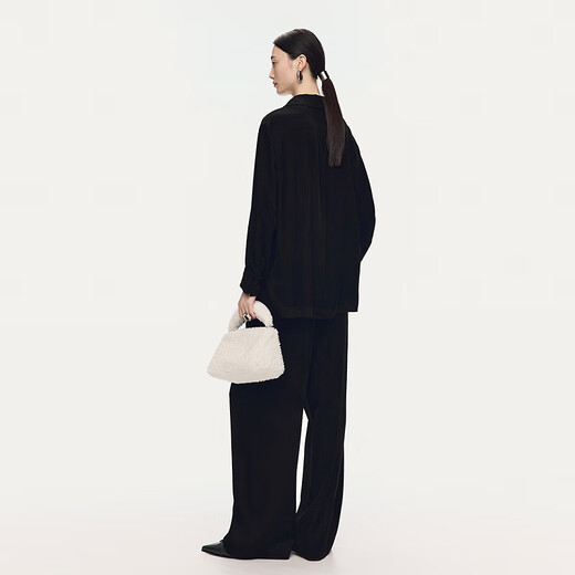 AUM shopping mall same style AUM 2025 winter new corduroy casual zipper shirt black trousers black bottoms L