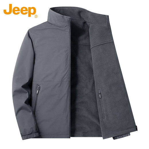 Jeep (JEEP) jacket men's velvet thickened warm jacket autumn and winter stand-up collar casual loose clothes dark gray velvet XL