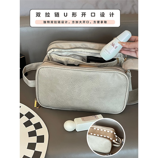 Japan's preferred cosmetic bag large capacity women's 2025 new portable storage bag travel portable waterproof toiletry bag camel extra large capacity Sancang eight districts (white inner