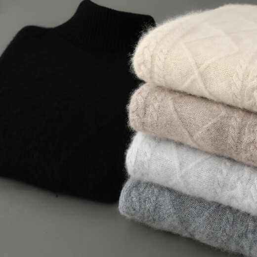 Pierre Cardin brand turtleneck cashmere sweater for men premium 100% pure cashmere double-strand thickened solid color jacquard high-end sweater base, dark gray, high-end gift box gift bag packaging L Recommended weight 130-150 Jin Jin equals 0.5 kg