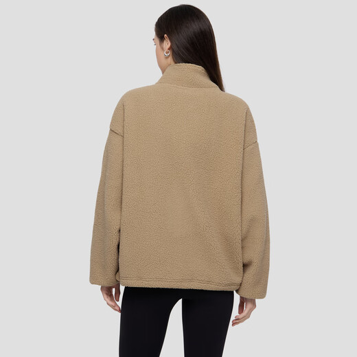 GAP women's 2025 new autumn style appliqué embroidered logo imitation sherpa loose zipper stand collar jacket 843660 Khaki S (160/84A) Asian size