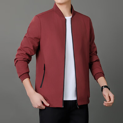 Middle-aged men's spring and autumn executive jackets, business casual, versatile and trendy, large size men's stand-up collar tops for men BSL-JK661 Khaki (heavy high-quality model) 3XL (recommended 135-150Jin Jin is equal to 0.5 kg)