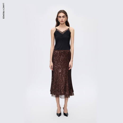 Langzi Design Sequined Fishtail Hip Skirt Skirt Women's Light Dress Important Occasions 2025 Winter New Ancora Red XL