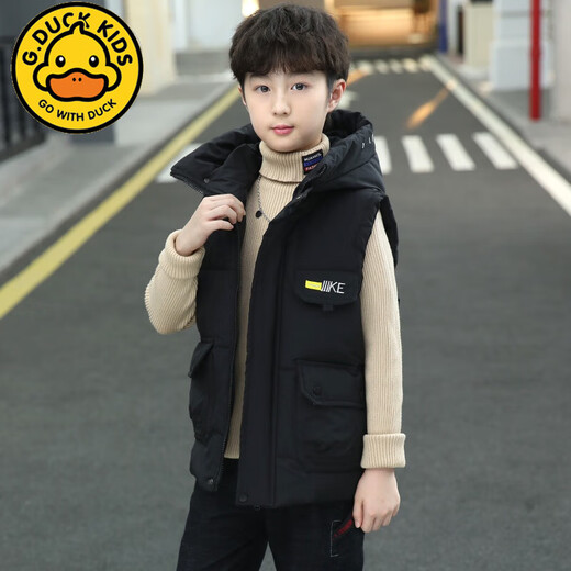 G.DUCKKIDS Little Yellow Duck Children's Down Vest Boys' Outer Wear Autumn and Winter Boys' Vests Winter Clothes Cotton Jacket Waistcoat Black 160cm