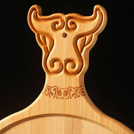 He Jiagong Commercial Hot Pot Restaurant Beef Plate Fresh-cut Diaolong Beef and Mutton Vertical Plate Standing Plate Hot Pot Plate Bamboo Wooden Tableware 26cm Beef Head Plate + Stand Set