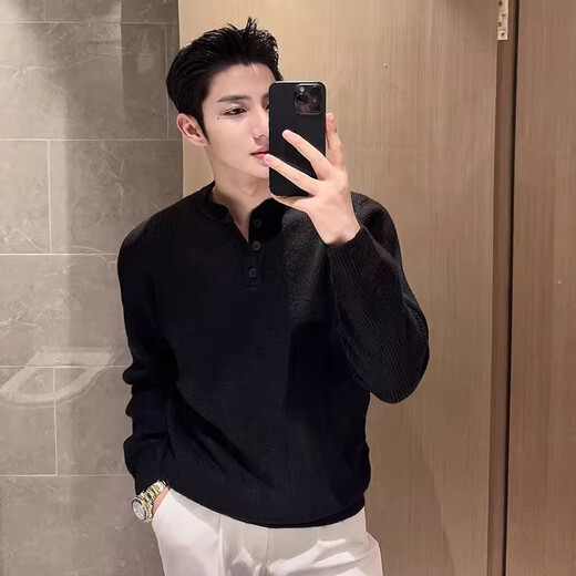 Kuraishi Kazuki high-end Henry collar sweater men's autumn and winter new inner tower light luxury casual solid color bottoming sweater sweater trendy brand gray XL 130-145