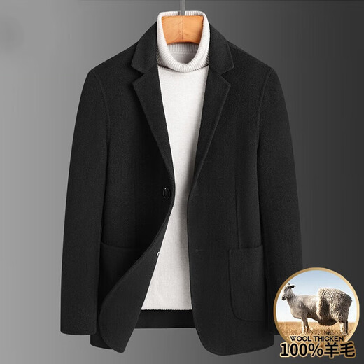 Luo Meng high-end 100% wool double-sided coat men's autumn and winter cashmere woolen coat thick suit jacket suit black XL 180