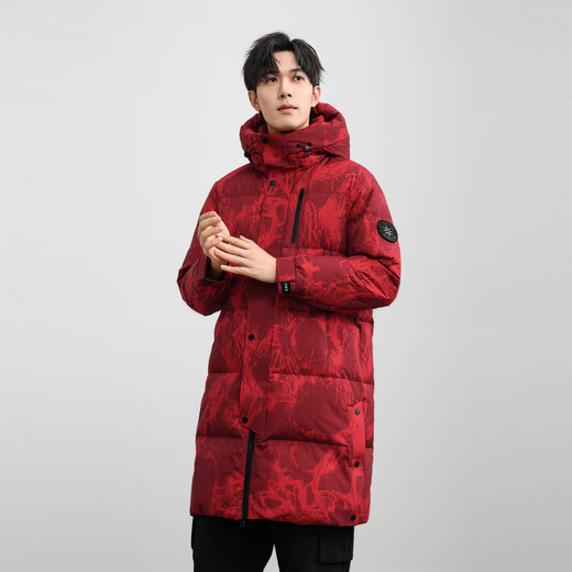 雪中飞新款中长款连帽羽绒服男女同款时尚简约保暖抗寒休闲舒适 鸿运迷彩|9196 2XL /180/100A