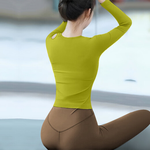 Double Show 2025 Super Hot Yoga Wear Suit Autumn and Winter with Padded Dopamine Long Sleeve Top Pilates Stunning Fitness Wear for Women Wutong Green Long Sleeve + Haiyueyan Pants L 110-120