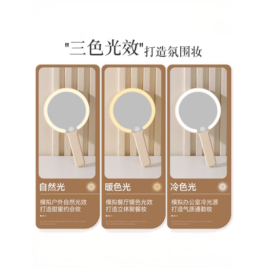 Japan's new LED handheld makeup mirror, portable student dormitory makeup mirror with light, home desktop beauty mirror, square shape - simple white high-definition 4K mirror + smart touch + three-color light